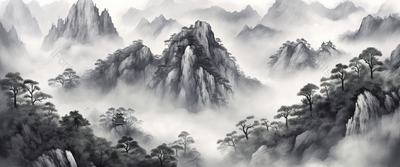 中国风黑白质感山水画油画风景艺术水墨插画,插画/手绘图,插画/手绘图库,插画/手绘图下载,插画/手绘